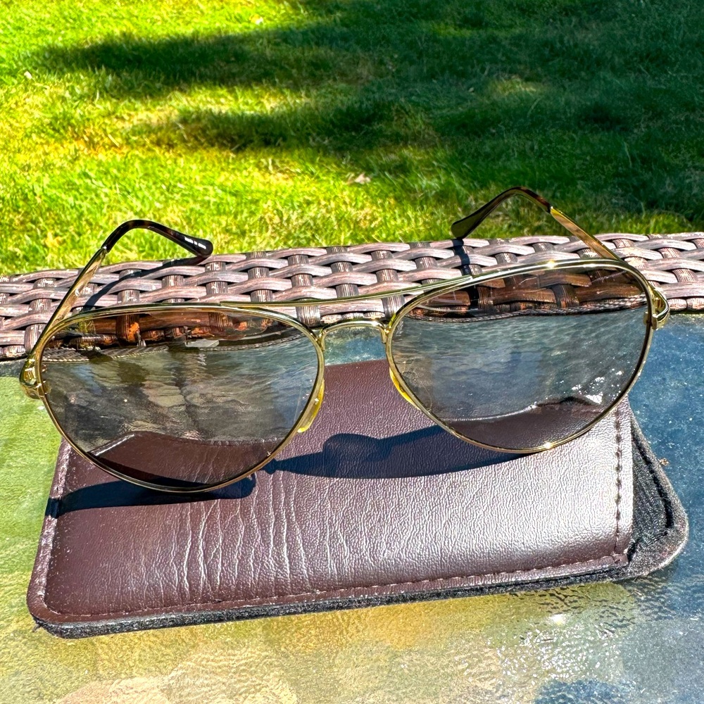 Ann Taylor Gold Aviator Sunglasses with Case